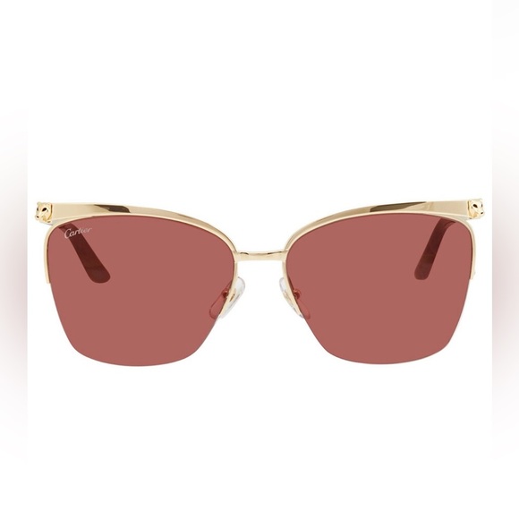 Cartier Women's Sunglasses with Gold Frame and Red Lenses - Picture 2 of 8